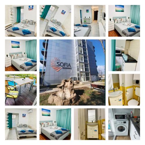 a collage of photos of a hotel room at Apartament litoral in Saturn