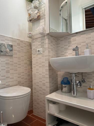ein Badezimmer mit einem weißen Waschbecken und einem WC in der Unterkunft La Limonaia Firenze in Florenz
