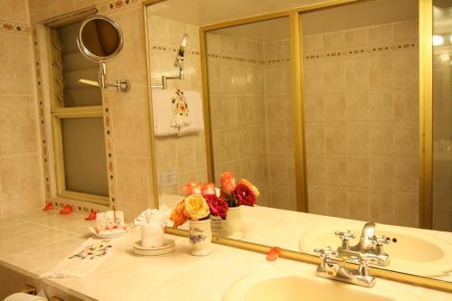 a bathroom with a sink and a mirror at City Art Hotel Silberstein in Quito