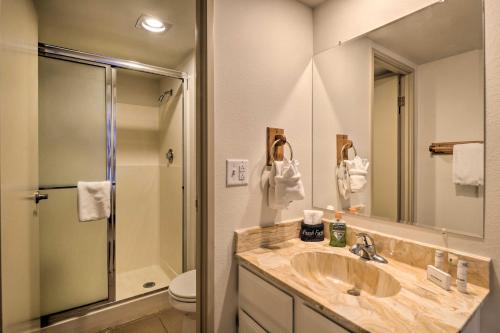a bathroom with a sink and a shower at 1 Mi to Dillon Reservoir Condo Retreat in Frisco! in Frisco