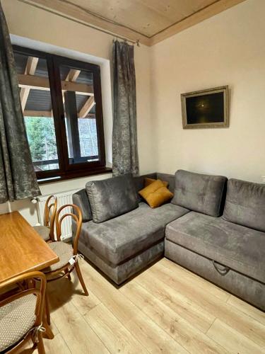 a living room with a couch and a table at Вілла Лісова комфорт in Skhidnitsa