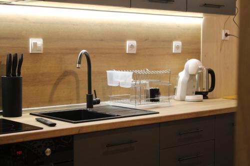 a kitchen with a sink and a counter top at Premium mountain studio 40 Semiramida Gardens in Borovets