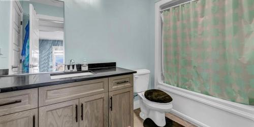 a bathroom with a sink and a toilet and a shower at Queen bedroom in Windsor