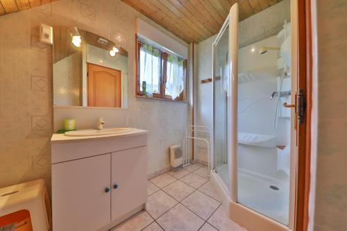 une salle de bain avec douche et lavabo dans l'établissement Gîte VOINSON - Gîte 