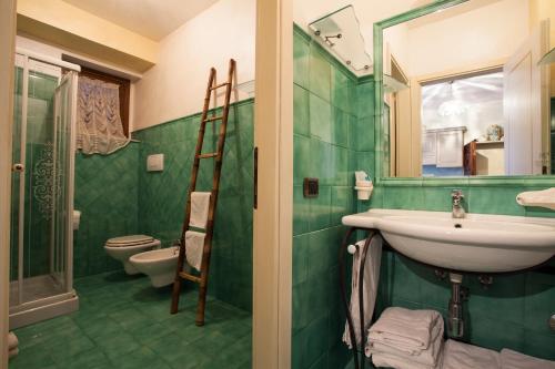 a green bathroom with a sink and a toilet at Residence Criro in Marina Palmense