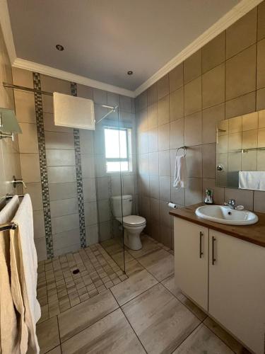 a bathroom with a sink and a toilet at Zen Stone Guest House in Postmasburg