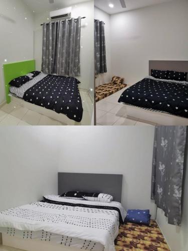 four pictures of a bed in a room at 88 homestay bagan lalang in Sepang