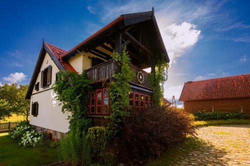 a house with ivy on the side of it at Willa SPAcja in Wężówka