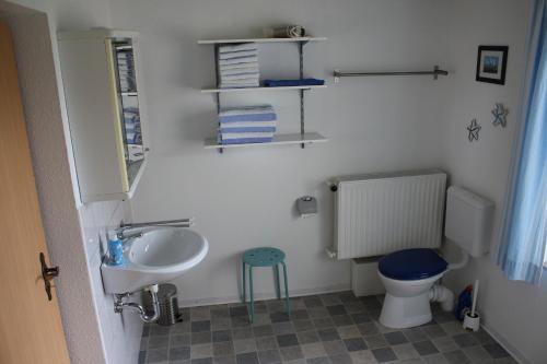 uma pequena casa de banho com lavatório e WC em Up Höcht em Osteel