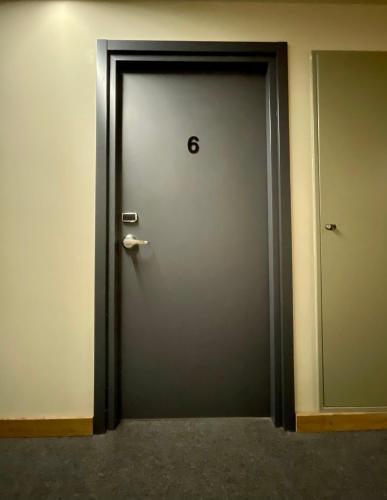a silver door in a room with a door at N 406 Kokhta Mitarbi / N 406 კოხტა მიტარბი in Borjomi