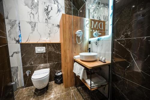 a bathroom with a sink and a toilet in it at DMS Apartments & Suites Sarajevo in Vogošća