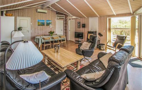 NordbyにあるAwesome Home In Samsø With Kitchenのリビングルーム(革製家具、テーブル付)