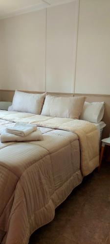 1 cama grande con 2 almohadas en una habitación en Loicas en El Chaltén - Cabaña en El Chaltén