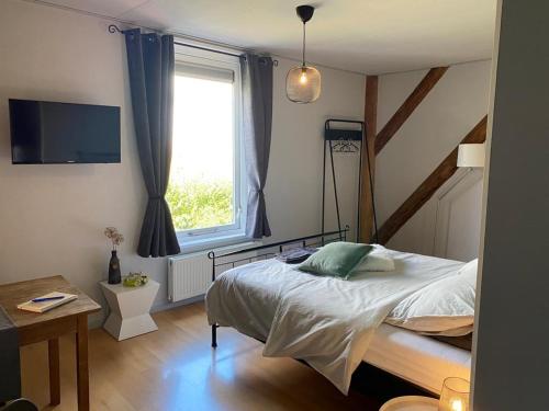 a bedroom with a bed and a window at Bed en Breakfast In het Fruit in Zuidoostbeemster
