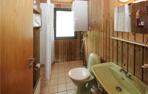 baño con aseo verde y lavamanos en Stunning Home In Sams With Kitchen, en Nordby