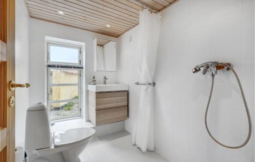 La salle de bains est pourvue d'une douche, de toilettes et d'un lavabo. dans l'établissement Awesome Home In Vejby With Kitchen, à Vejby