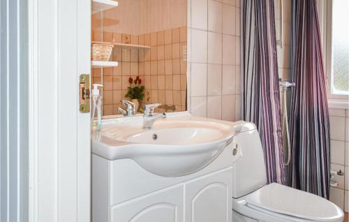 La salle de bains est pourvue d'un lavabo et de toilettes. dans l'établissement Lovely Home In Hadsund With Kitchen, à Hadsund