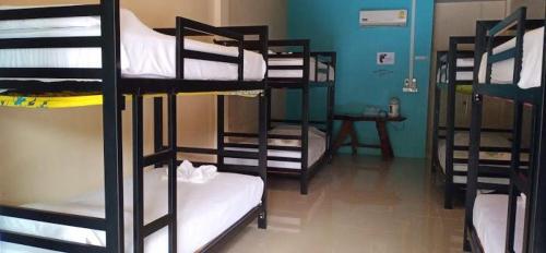 מיטה או מיטות קומותיים בחדר ב-Painting Family Hostel