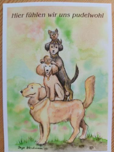 a painting of three dogs sitting on top of a dog at HOME4GOLF Uttlau in Bad Griesbach