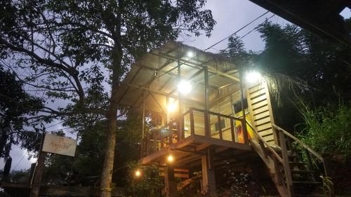 a tree house in the middle of a forest at night at Ayubo Ella - Bed & Breakfast in Ella