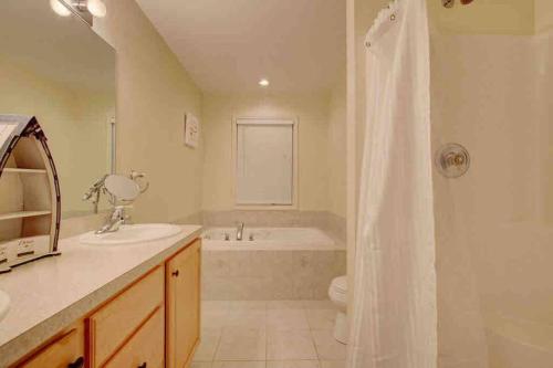a bathroom with a tub and a sink and a shower at Amazing Acorn in Diamond Point