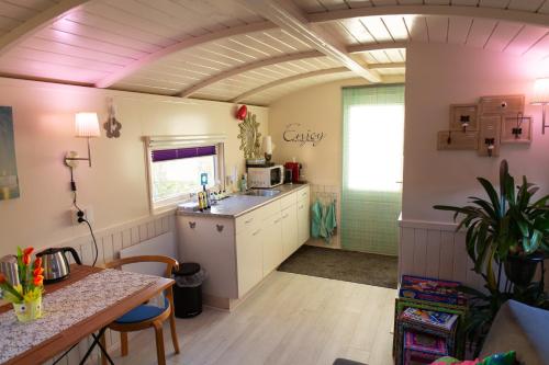 eine Küche mit einer Spüle und einer Arbeitsplatte in der Unterkunft Alana Care Bed & Breakfast in Tonden