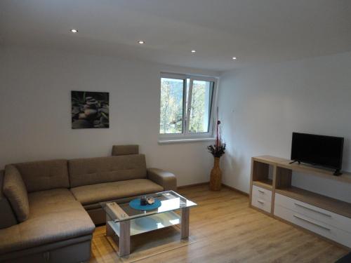 Televízia a/alebo spoločenská miestnosť v ubytovaní Appartement Hubertus