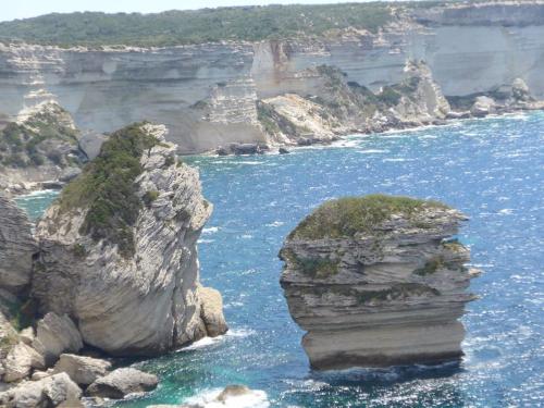 a large rock in the middle of a body of water at Duplex sur un fameux Grain de sable in Bonifacio