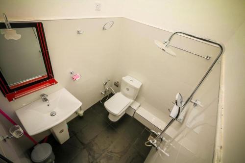 een badkamer met een wastafel, een toilet en een spiegel bij MOUNT PLEASANT ELLA in Ella