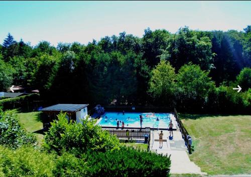 an overhead view of a swimming pool in a park at Tiny Waldheim in Billerbeck