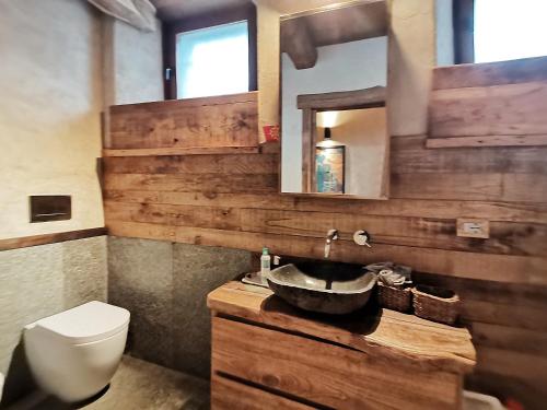 a bathroom with a sink and a toilet at Ca' Maira Casa di montagna in Val Maira con vista in Roccabruna