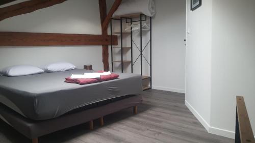 een slaapkamer met een bed met 2 kussens erop bij Beau T4 au cœur du centre ville in Narbonne