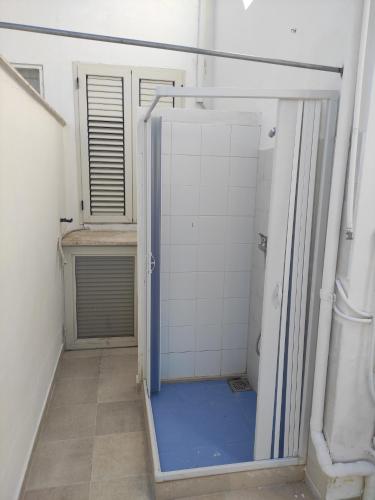 a shower with a blue floor in a bathroom at Un mare da sogno in Sannicola