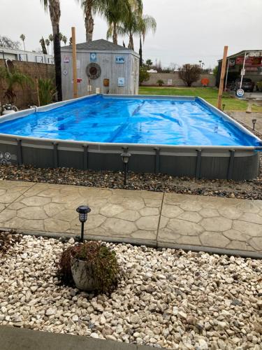 ein großer Pool in einem angelegten Garten in der Unterkunft My Oasis in Bakersfield