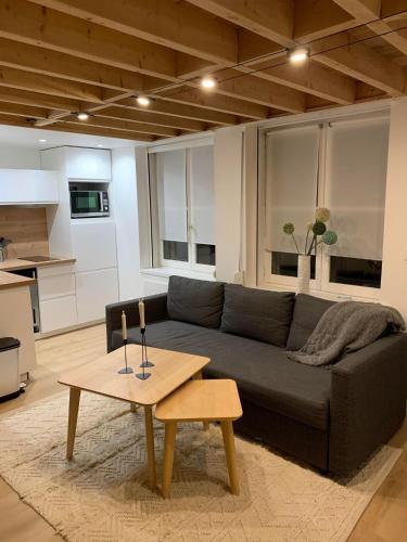 un salon avec un canapé et une table dans l'établissement Duplex Vieux Lille, à Lille