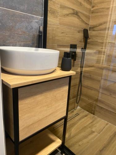 a bathroom with a white sink and a shower at Villa Luce in Kolašin