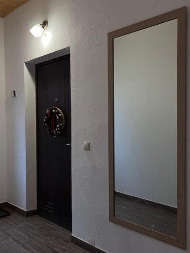 a large mirror on a wall next to a door at Hillside in Slavske