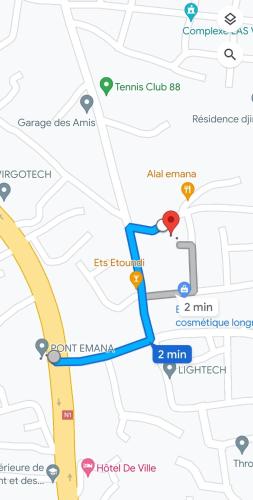 a map of the route of a bus at Résidence Deluxe in Yaoundé
