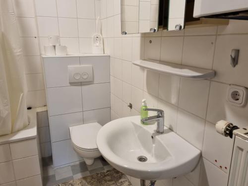 une salle de bain avec un lavabo et des toilettes dans l'établissement MacFeWo - Komplette Ferienwohnung im Stadtkern von Mayen, à Mayen