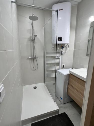 a bathroom with a shower and a toilet and a sink at Studio Climatisé Centre Ville #9 in Toulon