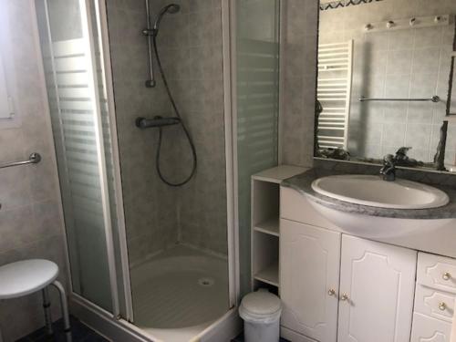 a bathroom with a shower and a sink at Maison La Bernerie-en-Retz, 3 pièces, 6 personnes - FR-1-612-113 in La Bernerie-en-Retz