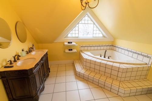 a bathroom with a skylight and a tub and sink at Pope House - Hist. Mansion - The Green Suite in Helena