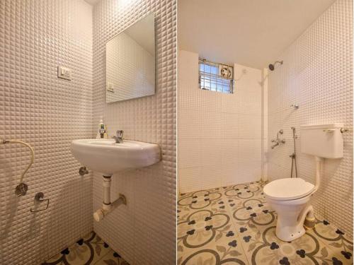 two pictures of a bathroom with a sink and a toilet at Luxury 6 BHK Villa with Private Swimming Pool in Old Goa