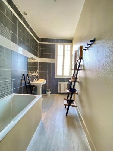 une salle de bain avec une baignoire et un lavabo dans l'établissement LE VIKING DOUILLET - Proche Thermes & Parcs - Parking à 50m, à Vichy
