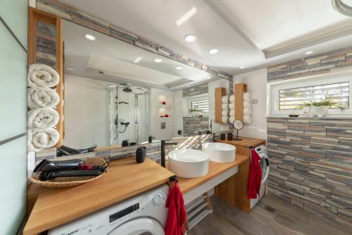 La salle de bains est pourvue d'un lavabo et d'un lave-linge. dans l'établissement Holiday House Vikend, à Polzela