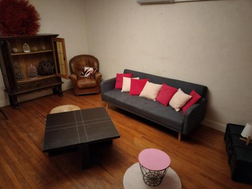 un salon avec un canapé et une chaise dans l'établissement Chambre avec salon plain pied toulouse minimes, à Toulouse