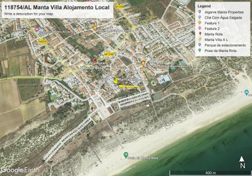 een kaart van de stad van waikiki en het strand bij Manta Villa in Manta Rota