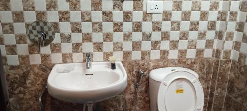 帕納吉的住宿－ANGELO'S - 2 HOLIDAY VILLAS IN PANAJI, NORTH GOA，一间带水槽和卫生间的浴室