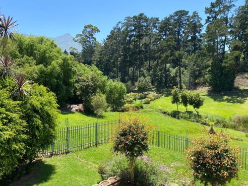 a fence in a garden with trees and grass at 96 Meent Guesthouse in George