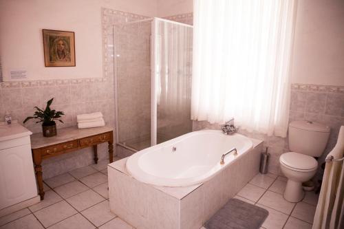 a bathroom with a bath tub and a toilet at Zonnenstrahl Selfcatering Holiday home & Caravan Park in Nieu-Bethesda